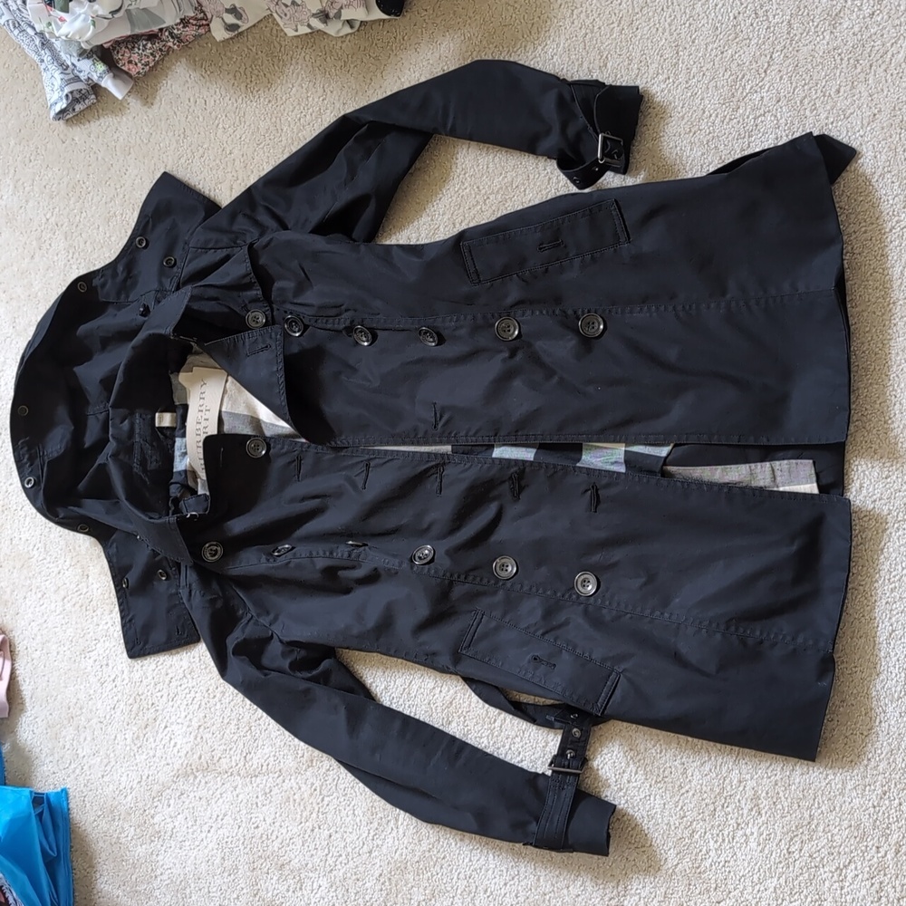 Burberry Brit Women's Black Quilted Lining Trench Coat Size 6